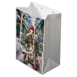 Greyhound Dog Riding Motorcycle Christmas  Medium Gift Bag