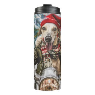 Greyhound Dog Riding Motorcycle Christmas  Thermal Tumbler