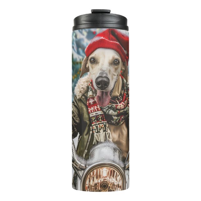 Greyhound Dog Riding Motorcycle Christmas  Thermal Tumbler (Front)