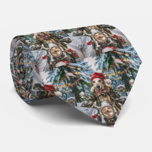 Greyhound Dog Riding Motorcycle Christmas  Tie