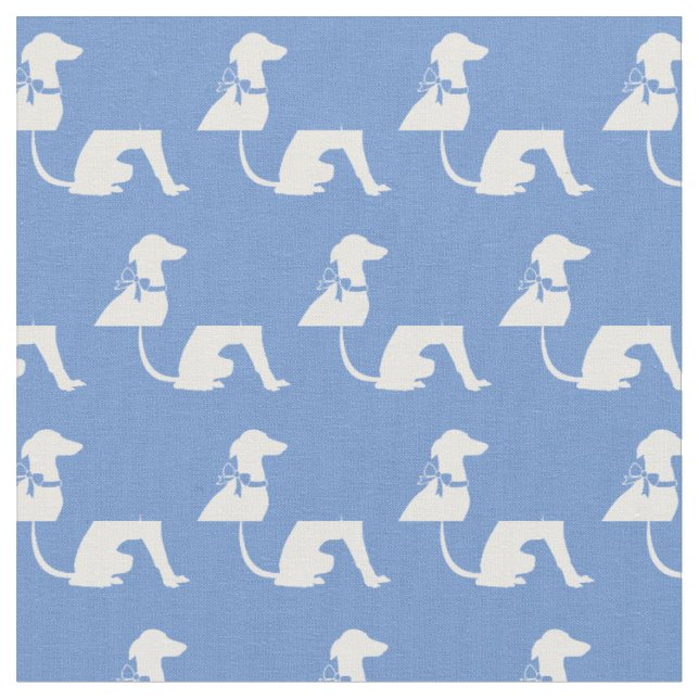 Greyhound Dog Silhouette Pet Light Blue Fabric (Close Up)