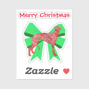 Greyhound Dog Silhouette Red & Green Bow Christmas