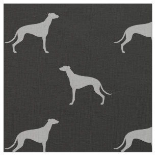Greyhound Dog Silhouettes Pattern Grey and Black Fabric