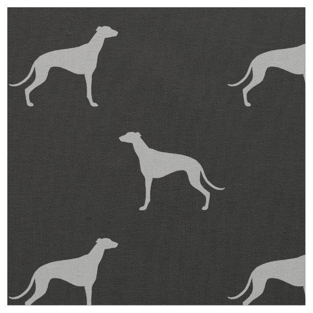 Greyhound Dog Silhouettes Pattern Grey and Black Fabric (Close Up)