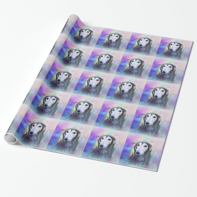 Greyhound Dog Watercolour Art Painting Wrapping Paper (Unrolled)
