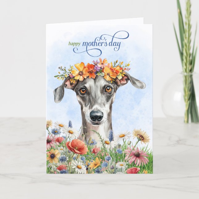 Greyhound Dog Wildflowers Mother's Day Holiday Card (Front)