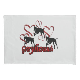 Greyhound Dogs And Red Hearts       Pillowcase