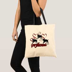 Greyhound Dogs And Red Hearts      Tote Bag