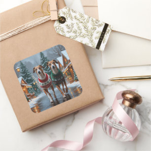 Greyhound Dogs Christmas Snow Holiday Square Sticker