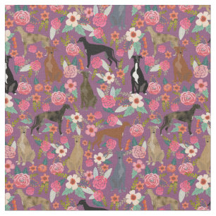 Greyhound dogs vintage florals purple fabric