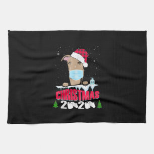 Greyhound Face Mask Dog Merry Christmas 2020 Funny Tea Towel