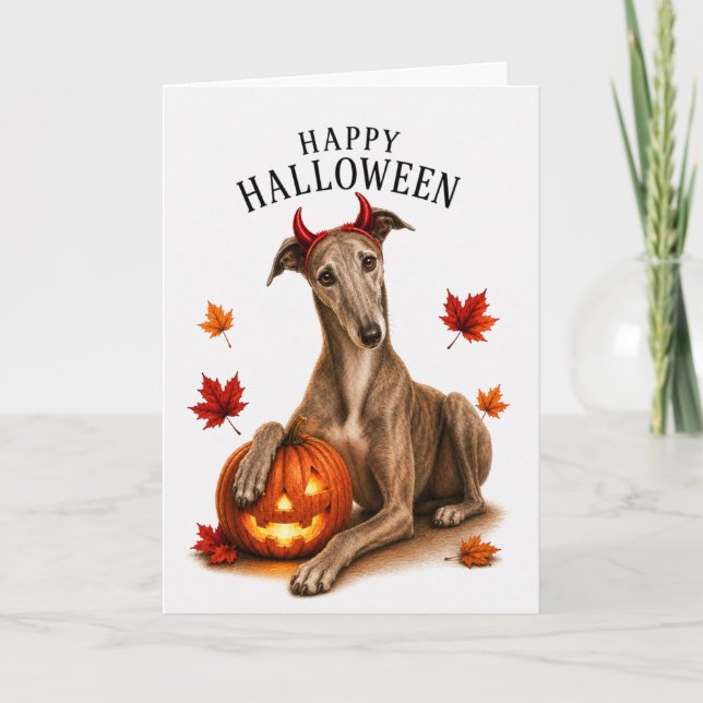 Greyhound Halloween Devil Dog Card (Front)