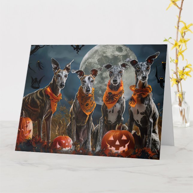 Greyhound Halloween Spooky Card (Yellow Flower)
