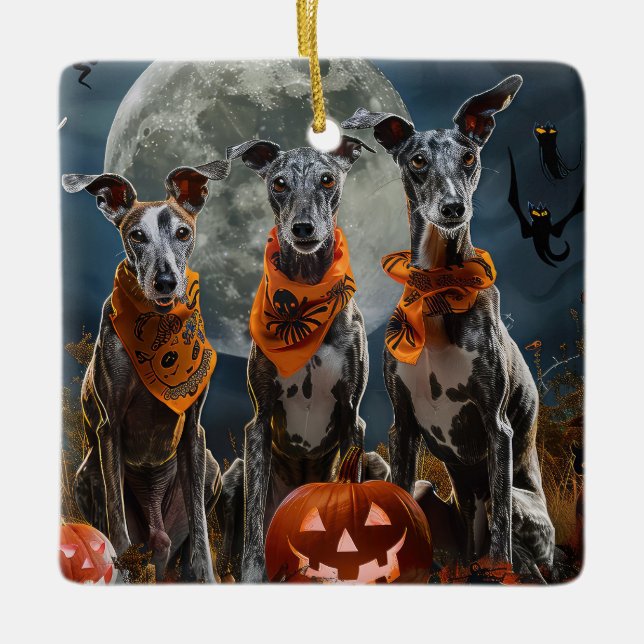 Greyhound Halloween Spooky Ceramic Ornament (Front)
