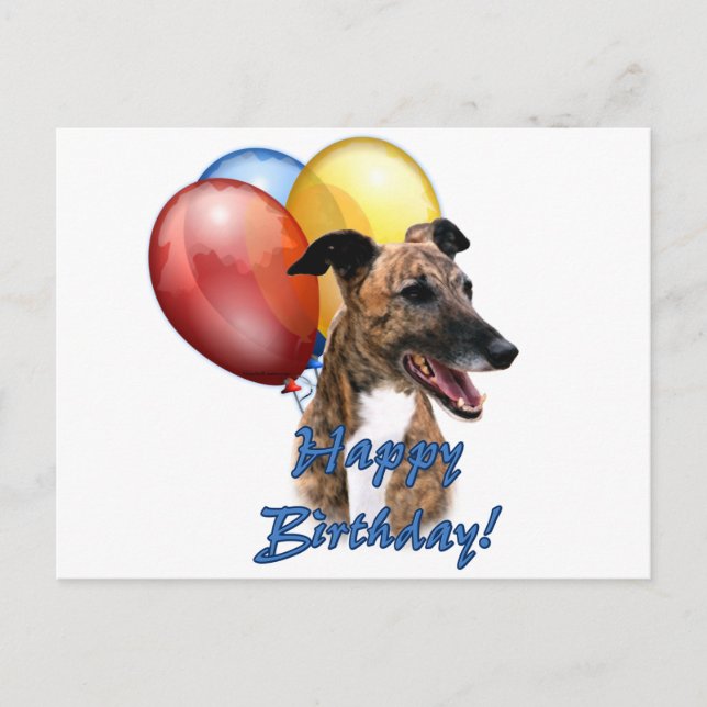 Greyhound Happy Birthday Balloons. Postcard (Front)