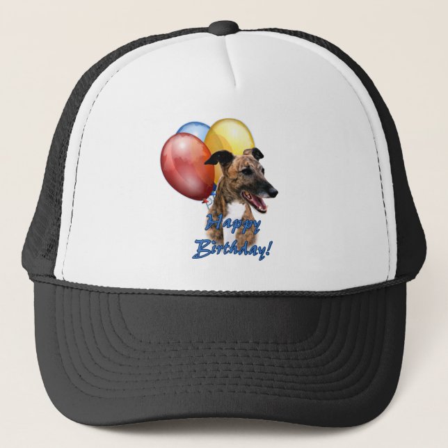 Greyhound Happy Birthday Balloons. Trucker Hat (Front)