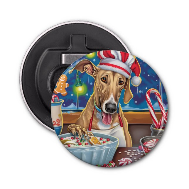 Greyhound Holiday Baking: Festive Christmas Bottle Opener (Front)