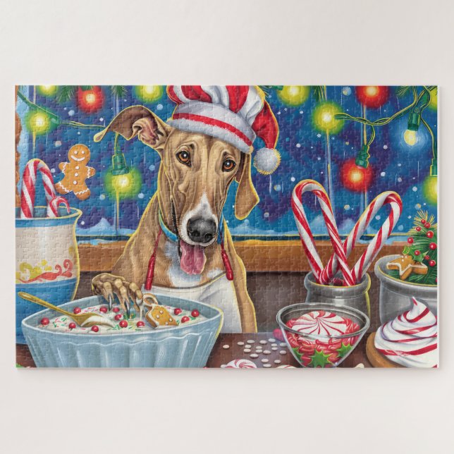 Greyhound Holiday Baking: Festive Christmas Jigsaw Puzzle (Horizontal)