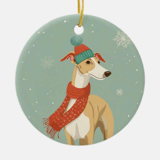Greyhound Holiday Keepsake Ceramic Tree Decoration (Front)