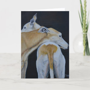 Greyhound Hug Dog Art Folded Card
