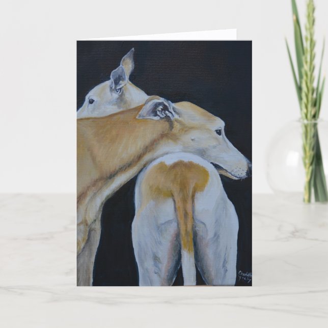 Greyhound Hug Dog Art Folded Card (Front)