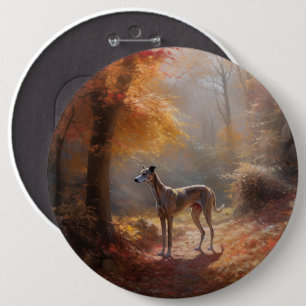 Greyhound in Autumn Leaves Fall Inspire 6 Cm Round Badge