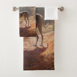 Greyhound in Autumn Leaves Fall Inspire Bath Towel Set