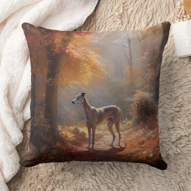 Greyhound in Autumn Leaves Fall Inspire Cushion (Blanket)