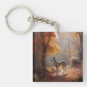 Greyhound in Autumn Leaves Fall Inspire Key Ring