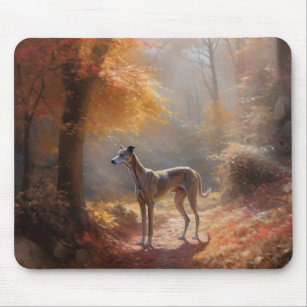 Greyhound in Autumn Leaves Fall Inspire Mouse Mat