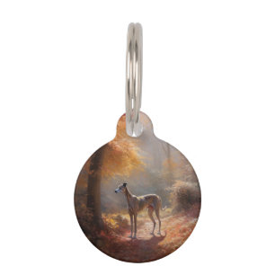 Greyhound in Autumn Leaves Fall Inspire Pet Tag