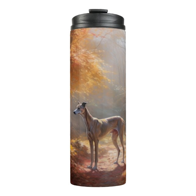 Greyhound in Autumn Leaves Fall Inspire Thermal Tumbler (Front)