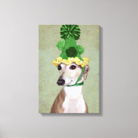 Greyhound in Green Knitted Hat