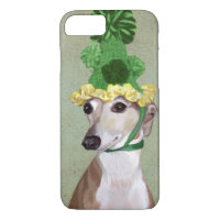 Greyhound in Green Knitted Hat