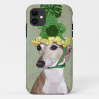 Greyhound in Green Knitted Hat