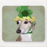 Greyhound in Green Knitted Hat