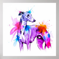 Greyhound Line Art with Watercolor Splashes