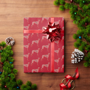 Greyhound Lurcher Christmas Dog Cute SilhouetteRed Wrapping Paper