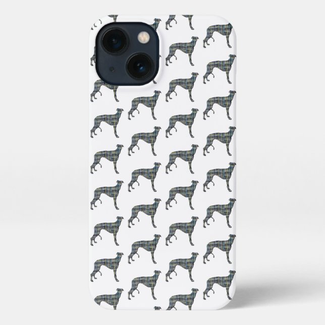Greyhound Lurcher Cute Dog Silhouette Grid White iPhone Case (Back)