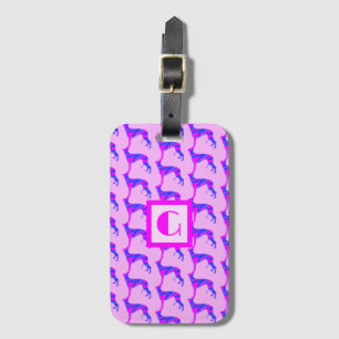 Greyhound / Lurcher Dog Lover Pink & Blue Monogram Luggage Tag