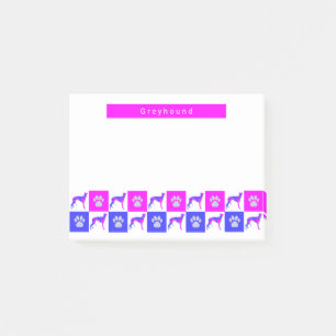 Greyhound / Lurcher Dog & Paw Hot Pink & Blue Post-it Notes