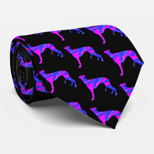 Greyhound Lurcher Dog Pink Silhouette Black Neck Tie