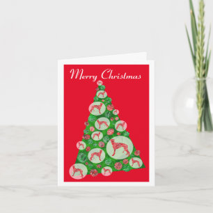 Greyhound Lurcher Dog Silhouette ChristmasTree Red Card