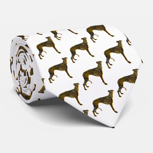 Greyhound Lurcher Dog Silhouette Halloween White Tie (Rolled)