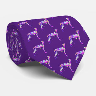 Greyhound Lurcher Dog Silhouette Purple Dark Neck Tie