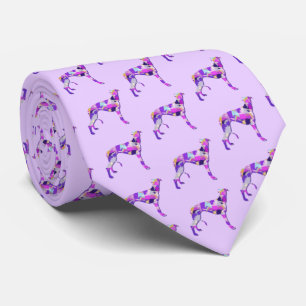 Greyhound Lurcher Dog Silhouette Purple Light Neck Tie