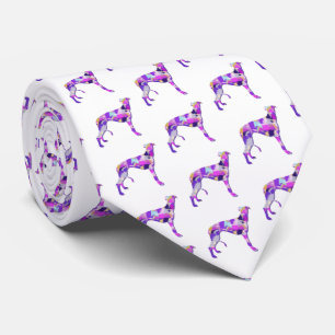 Greyhound Lurcher Dog Silhouette Purple White Neck Tie