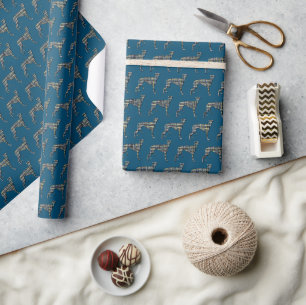 Greyhound Lurcher Dog Silhouette Y&B Blue Gift Wrapping Paper