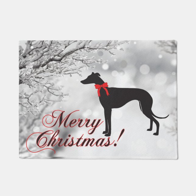 Greyhound Merry Christmas  Doormat (Front)