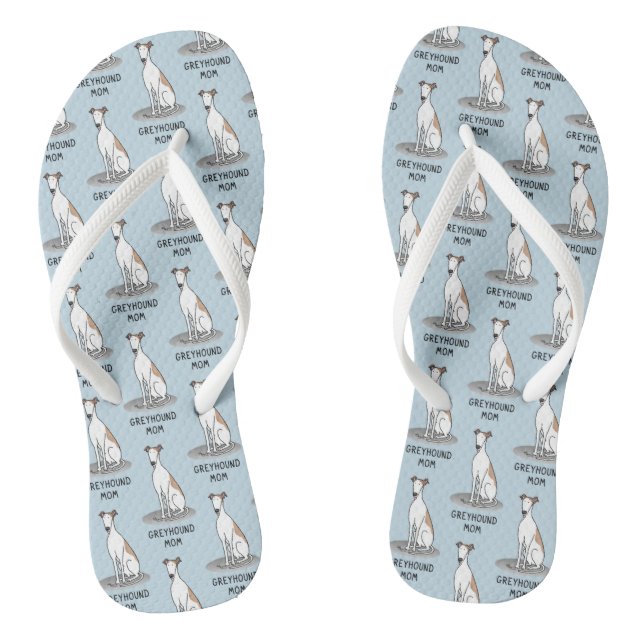 Greyhound Mum (fawn white) Cute Dog Mum Flip Flops (Footbed)